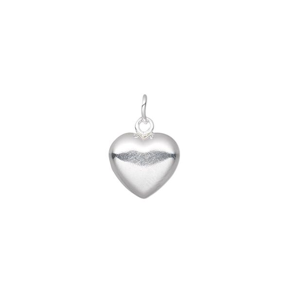 Charm, sterling silver, 13x10mm puffed heart. Sold per pkg of 2. image number 0
