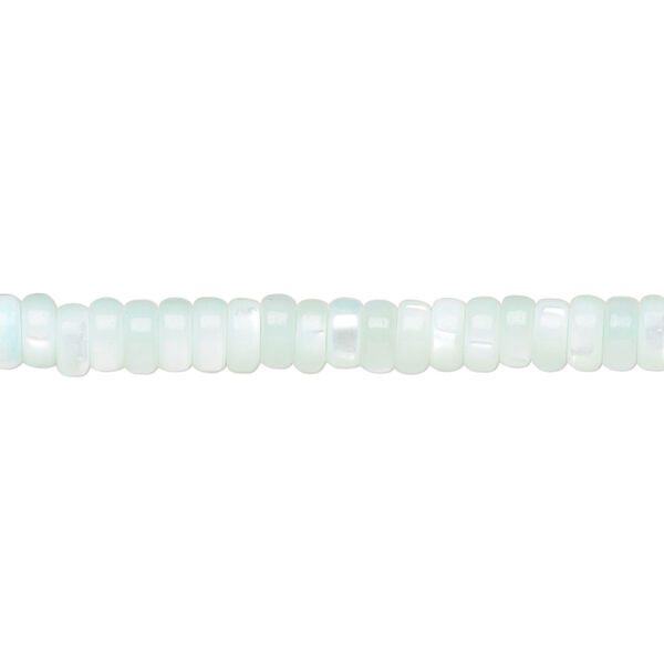 Bead, mother-of-pearl shell (dyed), aqua blue, 5x2mm heishi, Mohs hardness 3-1/2. Sold per 15-1/2 to 16-inch strand. image number 0