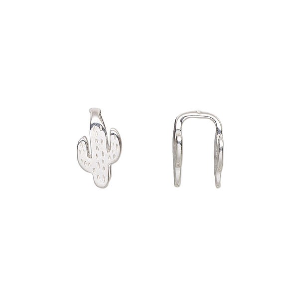 Bail, Amoracast®, sterling silver, 10x5.5mm Arizona cactus, 8mm grip length. Sold individually. image number 0
