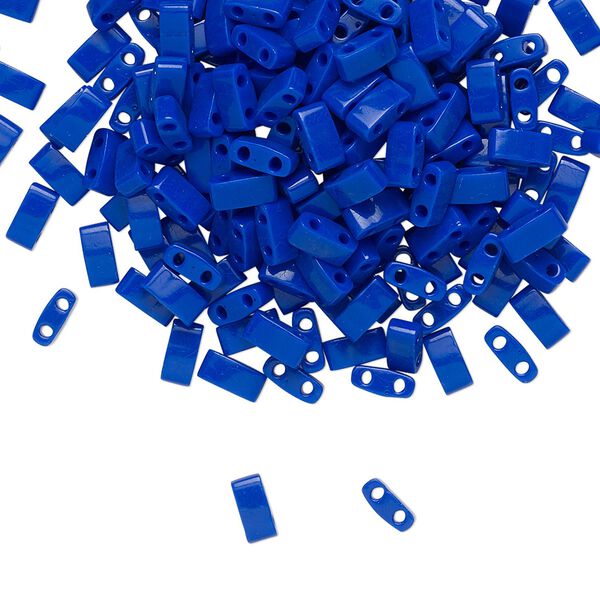 Seed bead, TILA®, glass, pkg/10g, 5x2.3mm half tila rectangle, opaque cobalt blue, (HTL-414). image number 0