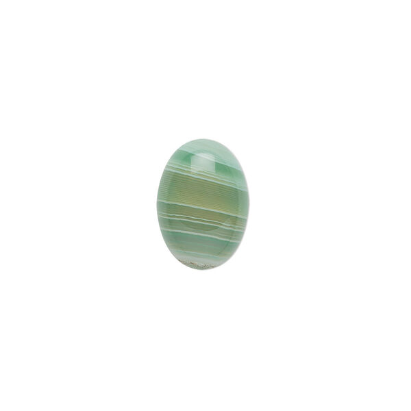 Cabochon, striped green agate (dyed), 14x10mm calibrated oval, B grade, Mohs hardness 6-1/2 to 7. Sold per pkg of 2. image number 0