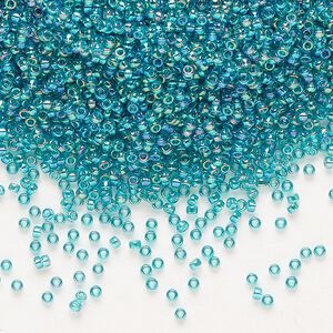 Seed bead, Miyuki, glass, pkg/35g, #15 rocaille, translucent rainbow teal (RR-2458).