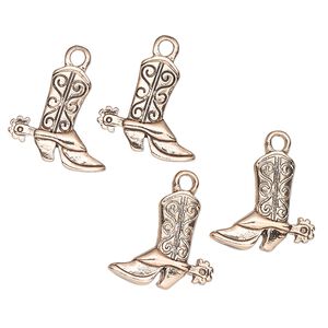 Charm, antique gold-finished "pewter" (zinc-based alloy), 14mm cowboy boot. Sold per pkg of 4.