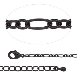 Chain 1pkg1 figaro, 2.5mm / lobster claw clasp, black-finished steel / brass 18 inch