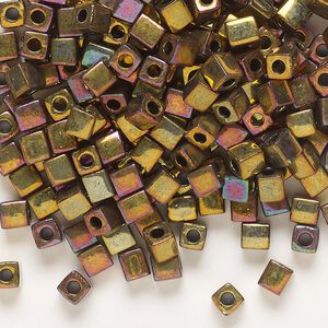 Seed bead, Miyuki, glass, pkg/25g, 3.5-3.7mm square, opaque metallic fuchsia (SB-462).