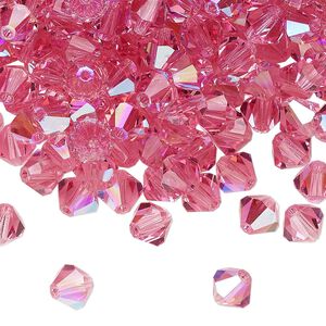 Bead 144pk rose glitter, Preciosa Czech crystal 6mm bicone