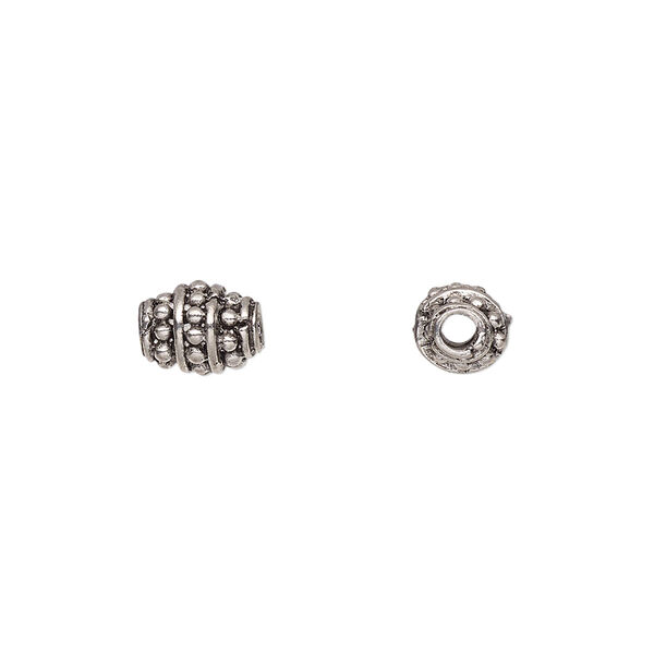 Bead, pewter (tin-based alloy), pkg/1, antiqued, 10x7mm beaded oval. image number 0