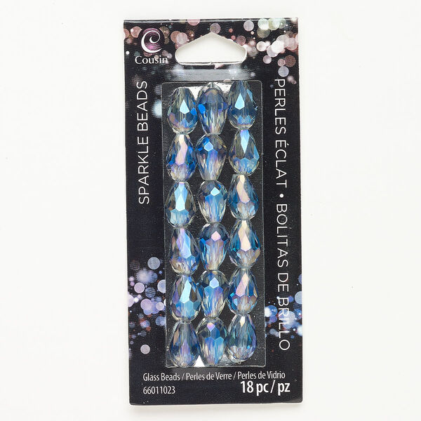 Bead glass 18pk 12x8mm faceted teardrop, translucent smoky AB image number 0