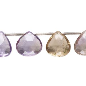 Ametrine 1pkg14, hand-cut top-drilled faceted puffed teardrop bead mixed sizes 11-14mm