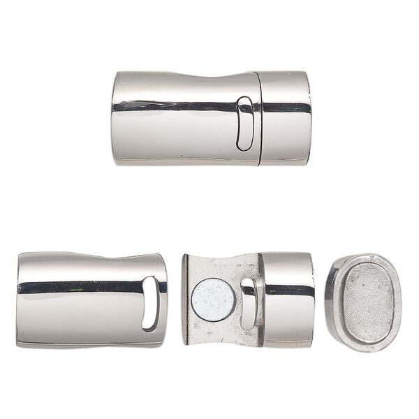 Clasp, glue-in magnetic slide lock, stainless steel, 27x13mm rectangle, 10x5mm inside diameter. Sold individually. image number 0