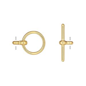 Clasp, toggle, gold-plated "pewter" (zinc-based alloy), 12mm smooth round. Sold per pkg of 10.