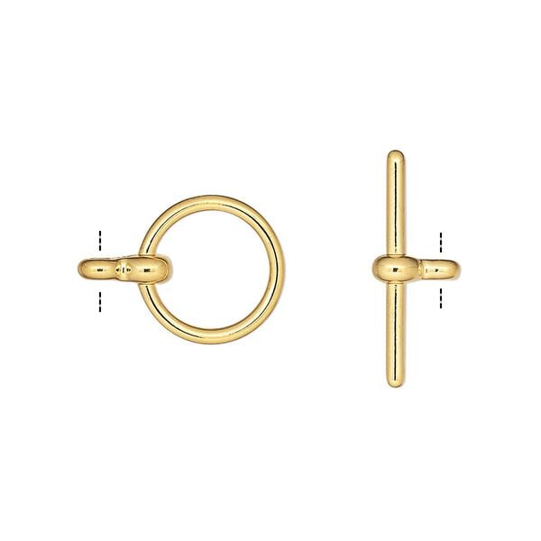 Clasp, toggle, gold-plated "pewter" (zinc-based alloy), 12mm smooth round. Sold per pkg of 10. image number 0