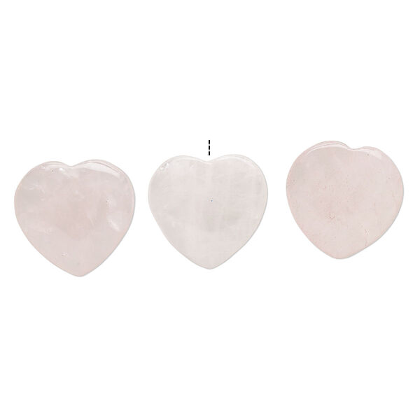 Rose quartz 1pkg3, half-drilled puffed heart drop B grade, 24-26mm image number 0