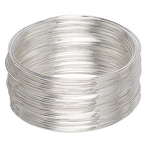 Memory wire, silver-plated carbon steel, 1-3/4 inch bracelet, 0.65-0.75mm thick. Sold per 1-ounce pkg, approximately 60 loops.