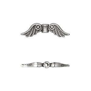 Bead, antique silver-plated "pewter" (zinc-based alloy), 23x6mm double-sided angel wings. Sold per pkg of 20.