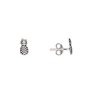 Earstud, Create Compliments®, antiqued sterling silver, 8x4mm pineapple. Sold per pair.