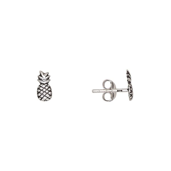 Earstud, Create Compliments®, antiqued sterling silver, 8x4mm pineapple. Sold per pair. image number 0