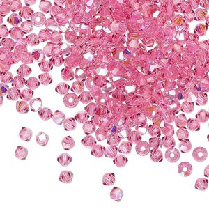 Bead 48pk rose AB, Preciosa Czech crystal 3mm bicone