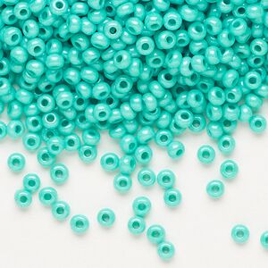 Seed bead, Preciosa Ornela Czech glass, pkg/500g, #8 rocaille, opaque terra dyed sea green luster chalkwhite, (16358).