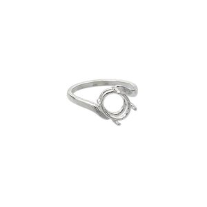 Ring, Sure-Set™, sterling silver, swirl band with 10x8mm 4-prong faceted oval setting, size 7. Sold individually.