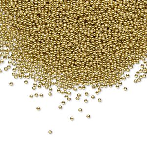 Bead, coated glass, opaque gold, 1mm undrilled micro round. Sold per 15-gram vial.