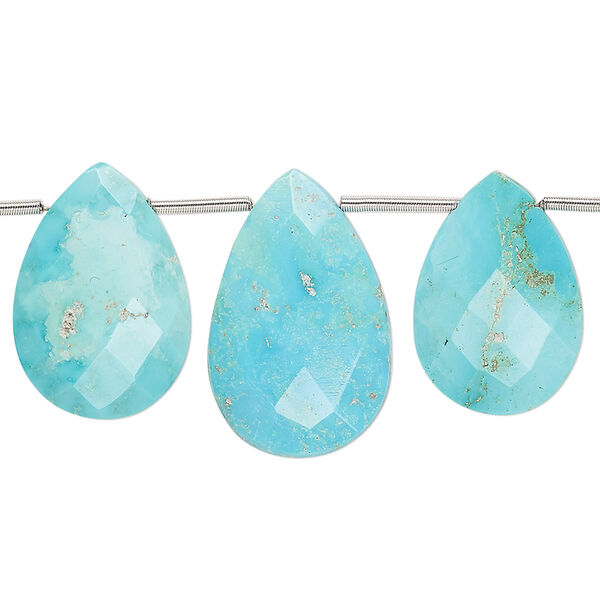 Bead, imperial crown turquoise (natural), 16x12mm-24x16mm hand-cut top-drilled faceted puffed teardrop with 0.4-1.4mm hole, C grade, Mohs hardness 5 to 6. Sold per pkg of 3. image number 0