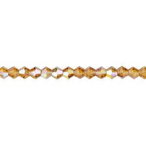 Bead 1pk transparent gold AB, Celestial Crystal® 4mm bicone 15.5-16 inch