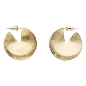 Earring, stainless steel with gold-finished brass and steel, 26mm with scratched lotus leaf and post. Sold per pair.