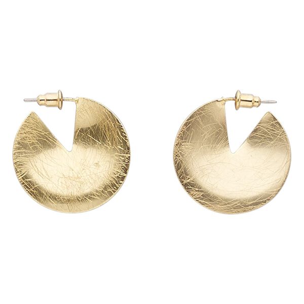Earring, stainless steel with gold-finished brass and steel, 26mm with scratched lotus leaf and post. Sold per pair. image number 0