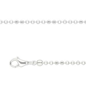 Chain 1pkg4 silver-plated ball, 1.5mm faceted / lobster claw clasp, brass 18 inch