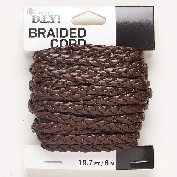 Faux leather 1pkg1, flat braided cord brown 6m / 5mm image number 0