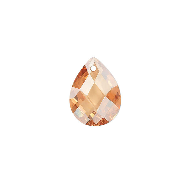 Drop, cubic zirconia, champagne, 16x12mm hand-faceted teardrop, Mohs hardness 8-1/2. Sold per pkg of 2. image number 0