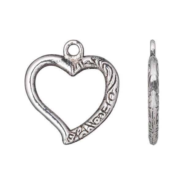 Charm, antique silver-plated "pewter" (zinc-based alloy), 23x22mm 2-sided open heart. Sold per pkg of 10. image number 0