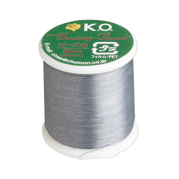 Thread, K.O., waxed nylon, dark grey, 0.15mm diameter. Sold per 55-yard spool. image number 0