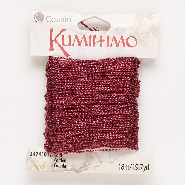 Cord, nylon, metallic red, 2mm flat. Sold per 18-meter pkg. image number 0