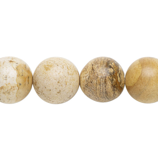 Bead, picture jasper (natural), 14mm round, B grade, Mohs hardness 6-1/2 to 7. Sold per 15-1/2" to 16" strand. image number 0