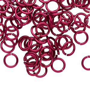 Jump ring, anodized tempered aluminum, red, 8mm round, 5.6mm inside diameter, 17 gauge. Sold per pkg of 100.