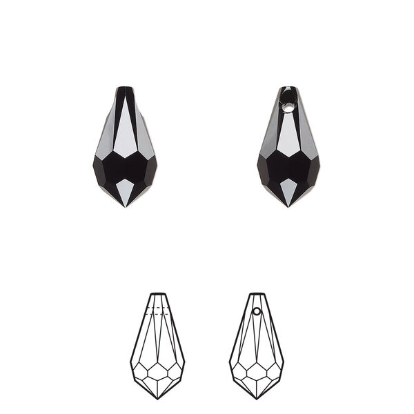 Drop 24pk jet, Crystal Passions® 13x6.5mm pendant teardrop 6000 image number 0