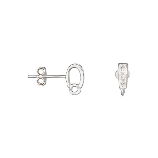 Earstud, sterling silver and cubic zirconia, clear, 8.5mm with open loop, 20 gauge. Sold per pair. image number 0