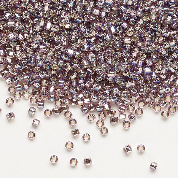 Seed bead, Dyna-Mites™, glass, pkg/40g, #11 round, translucent silver-lined rainbow light purple, (70R:SR 11/0 SR). image number 0