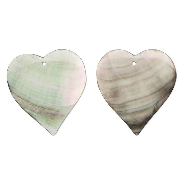 Drop, black lip shell (natural), 28x26mm hand-cut top-drilled single-sided heart, Mohs hardness 3-1/2. Sold per pkg of 2. image number 0