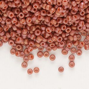 Seed bead, Miyuki, glass, pkg/250g, #11 rocaille, opaque matte rainbow carnelian red, (RR-4695).