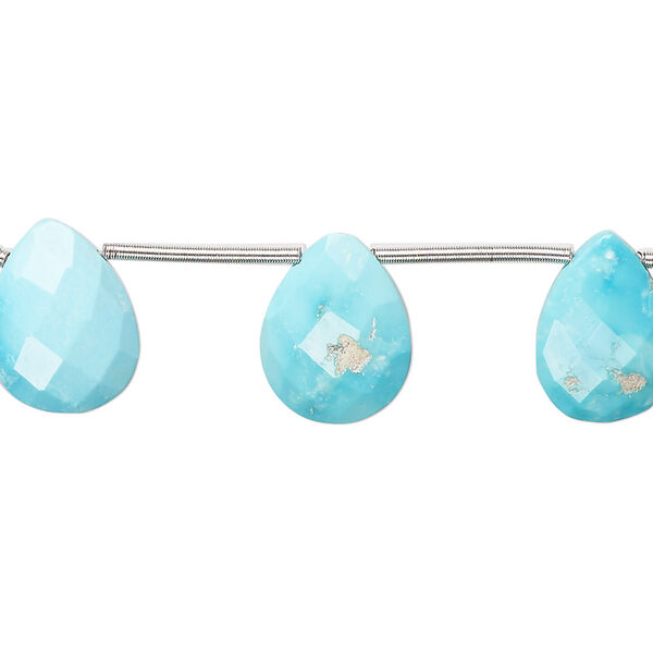 Imperial crown turquoise 1pkg10, hand-cut top-drilled faceted puffed teardrop bead natural B grade, 10x8mm-14x11mm image number 0