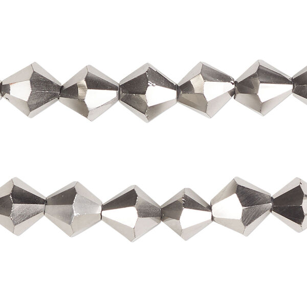 Bead, glass, opaque metallic silver, 8mm faceted bicone. Sold per pkg of (2) 13-inch strands, approximately 90 beads. image number 0