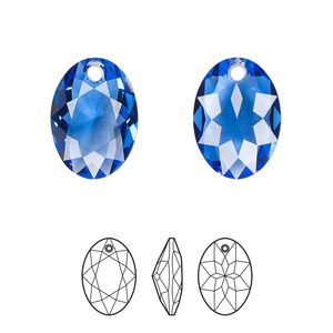 Drop 36pk sapphire, Swarovski® 16mm pendant elliptic cut 6438