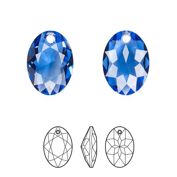 Drop 36pk sapphire, Swarovski® 16mm pendant elliptic cut 6438 image number 0