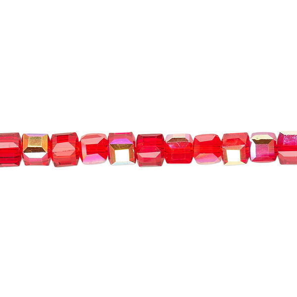 Bead 1pk 18 facets translucent red AB, Celestial Crystal® 4mm cube 15.5-16 inch image number 0