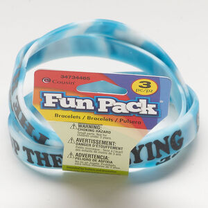 Bracelet assortment, stretch 1pkg3, rubber, blue / black / white, 11-12mm flat, 7.5 inch.