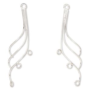 Focal, sterling silver, 39.5x11.5mm right- and left-facing curved 3-wire with 3 loops. Sold per pkg of 2.