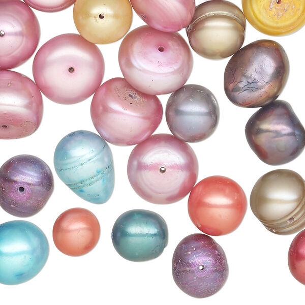 Pearl mix, cultured freshwater (dyed), multi, 7-12mm mixed shape, D grade, Mohs hardness 2-1/2 to 4. Sold per 2-ounce pkg. image number 0
